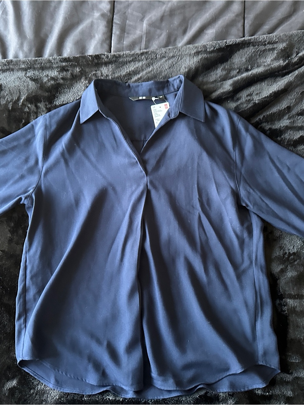 Uniqlo Navy V-Neck Long Sleeve Blouse - Women Tops